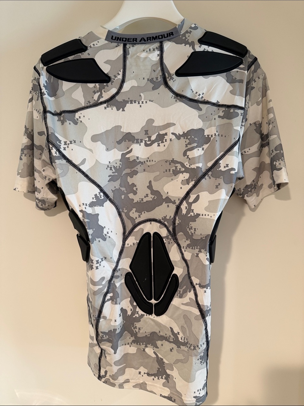 Under Armour White & Gray Camo Compression Top with Black Pads - Picture 5 of 5